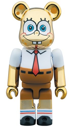 SpongeBob GOLD CHROME BE@RBRICK 100% figure, produced by Medicom Toy. Front view.