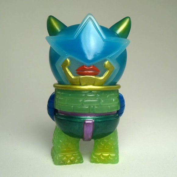 Super Puncher - Clear Neon Blue, Neon Green figure by Naoya Ikeda. Back view.