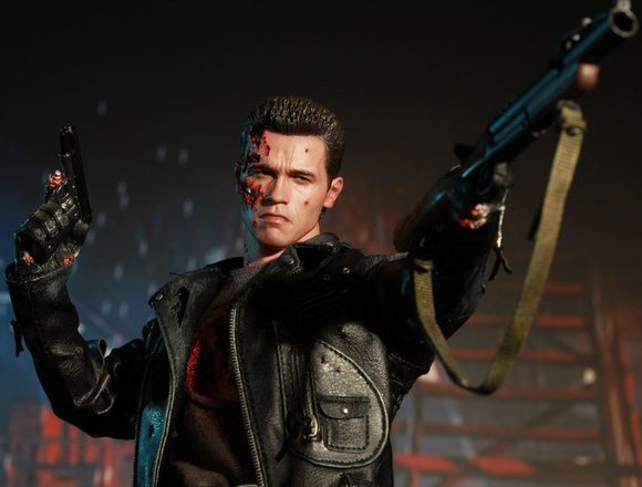 Terminator T-800 (Battle Damaged Version) figure by Kojun, produced by Hot Toys. Detail view.