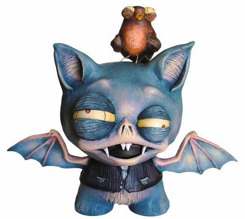 The Bat Man and Robin figure by Kasey Tararuj, produced by One-Eyed Girl. Front view.