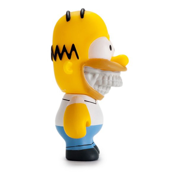 THE SIMPSONS HOMER & BART GRIN 3 FIGURES BY RON ENGLISH figure by Ron English, produced by Kidrobot. Side view.