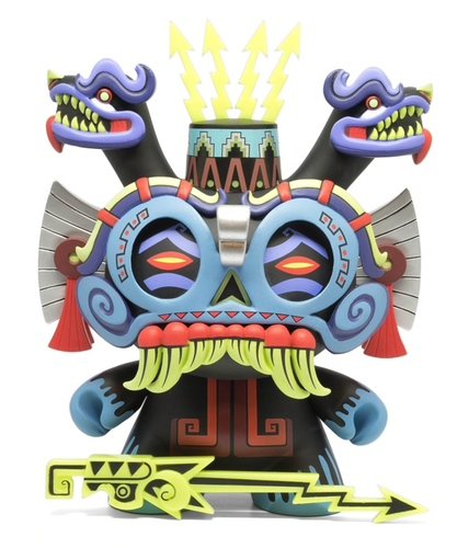 Tlaloc 8 Dunny God (blue regular edition) figure by Jesse Hernandez, produced by Kidrobot. Front view.