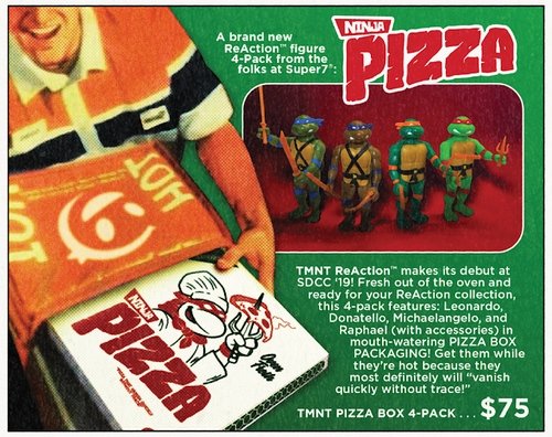 TMNT ReAction Pizza Box of 4 figure by Super7, produced by Super7. Detail view.