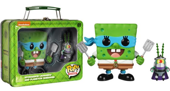 TMNT SpongeBob SquarePants and Shredder Plankton figure by Nickelodeon, produced by Funko. Packaging.