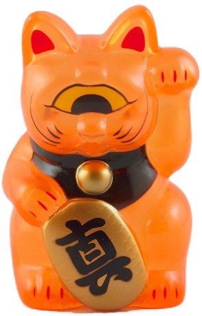Mini Fortune Cat - Clear Orange figure by Mori Katsura, produced by Realxhead. Front view.
