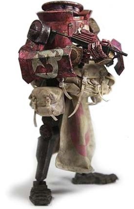 WWR Dropcloth 1.5U PeaceDay figure by Ashley Wood, produced by Threea. Front view.