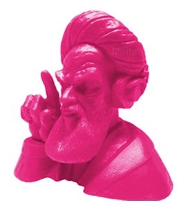 DJ Aya-Holla (Pink) figure by Frank Kozik, produced by Kidrobot. Front view.
