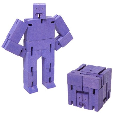 Micro Cubebot figure by David Weeks, produced by Areaware. Front view.