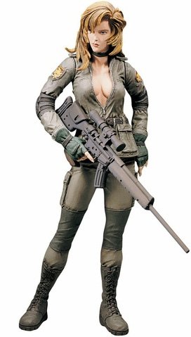 Sniper Wolf figure by Todd Mcfarlane, produced by Mcfarlane Toys. Front view.