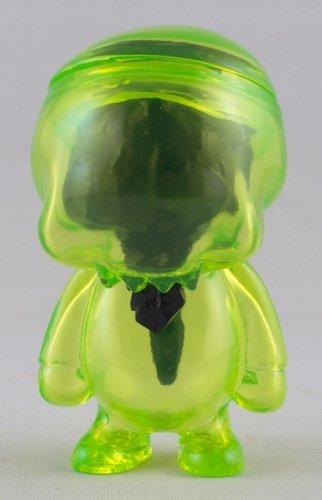 Green and Black Young Gohst figure by Ferg X Grody Shogun, produced by Lulubell Toys. Front view.
