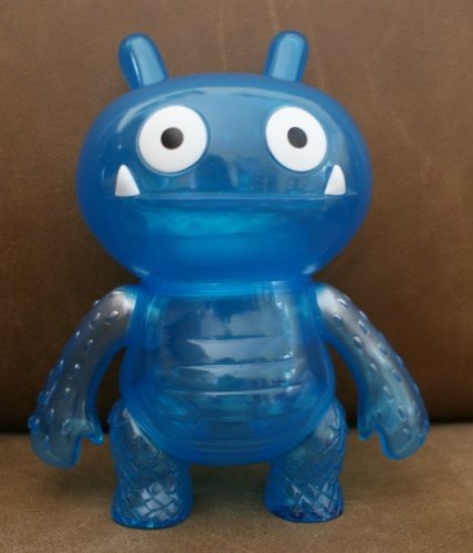 Wage Kaiju Uglydoll - Clear Blue figure by David Horvath, produced by Intheyellow. Front view.