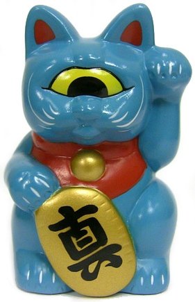Mini Fortune Cat - Blue figure by Mori Katsura, produced by Realxhead. Front view.