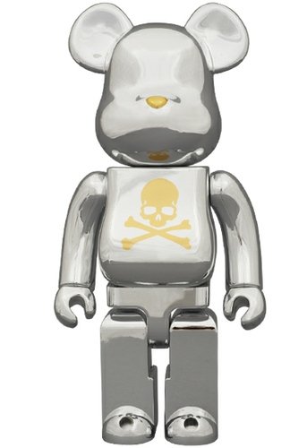Chrome Silver Be@rbrick 400% figure by Mastermind Japan, produced by Medicom Toy. Front view.