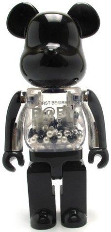 My First Be@rbrick B@by - 400% (Black & Silver ver.) figure by Chiaki Kuriyama, produced by Medicom Toy. Front view.