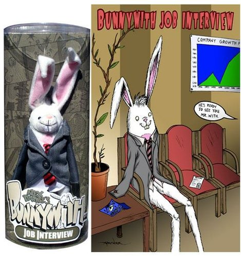 Bunnywith Job Interview figure by Alex Pardee. Front view.