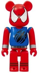 Scarlet Spider-Man Be@rbrick 100% figure by Marvel, produced by Medicom Toy. Front view.
