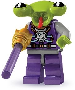 Space Alien figure by Lego, produced by Lego. Front view.