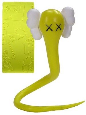 Bendy - Yellow figure by Kaws, produced by Medicomtoy. Front view.