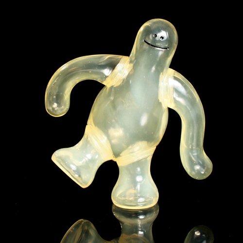 Shmoo Clear  figure by Mark Gonzales, produced by Krooked X Thunderdog Studios. Front view.