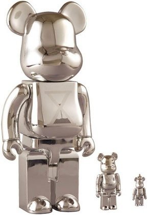 Be@rbrick Staple Design 10th Anniversary, 400%, 100%, 50% figure by Jeff Staple (Staple Design), produced by Medicom Toy. Front view.