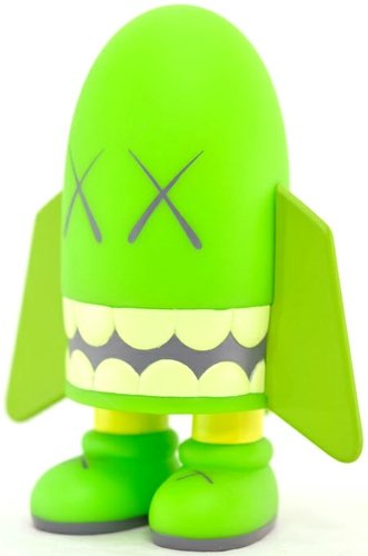 Blitz - Green figure by Kaws, produced by Medicom Toy. Front view.