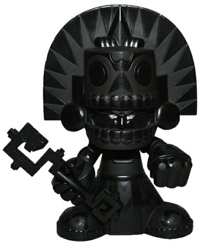 Obsidian Mictlan figure by Jesse Hernandez, produced by Kuso Vinyl. Front view.