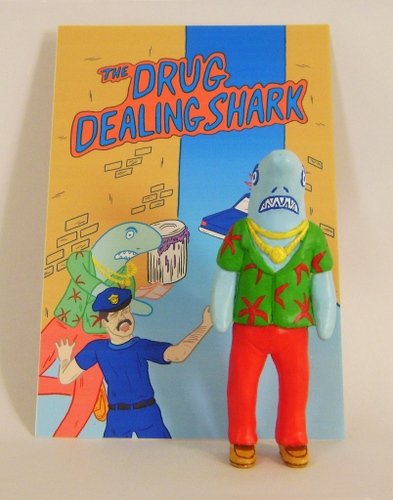 The Drug Dealing Shark - Red Pants figure by Joseph Harmon, produced by The Department Of Awesome. Front view.