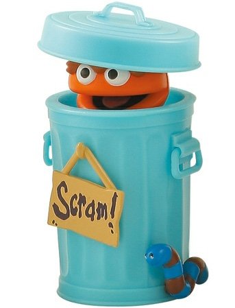 Oscar Kubrick - Turquoise figure by Sesame Workshop, produced by Medicom Toy. Front view.