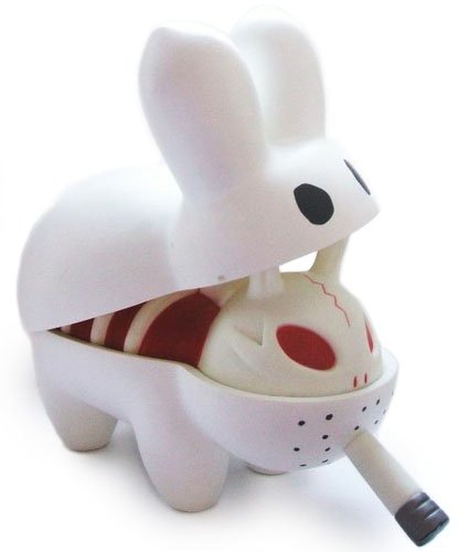 Bone Bunny figure by Frank Kozik, produced by Medicomtoy. Front view.