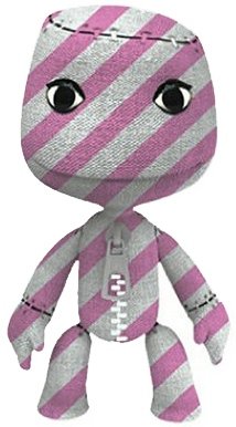 Striped Sackboy figure, produced by Mezco Toyz. Front view.