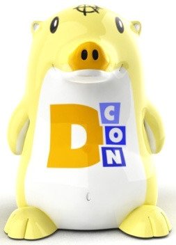D-Con Yellow Mini Heathrow  figure by Frank Kozik, produced by Maqet. Front view.