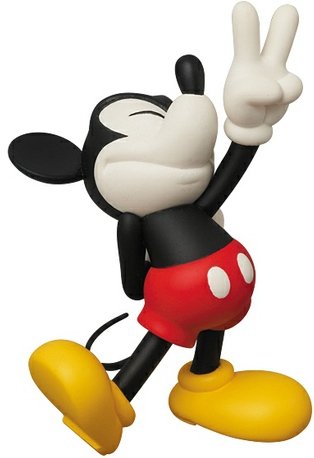 Mickey Mouse - Peace Sign Ver. UDF-124 figure by Disney X Roen, produced by Medicom Toy. Front view.