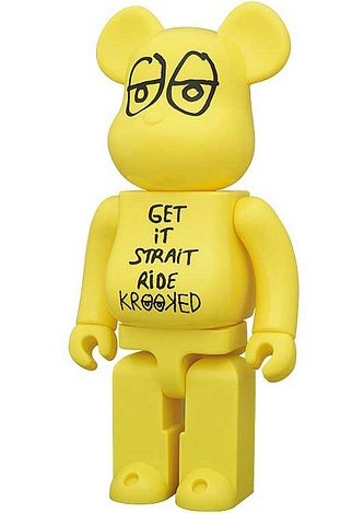 KROOKED Skateboards Be@rbrick 400% figure by Mark Gonzales, produced by Medicom Toy. Front view.