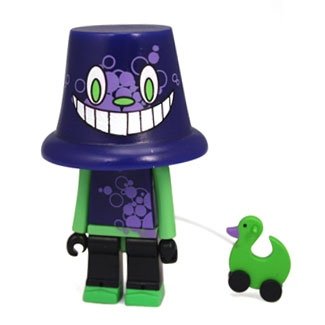 Purple Bucket figure by Sket One, produced by Kidrobot. Front view.