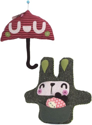 A Bunny, A Bee & An Umbrella  figure by Julie West. Front view.