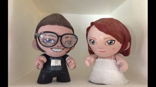 Custom Wedding Munnys figure by Nicole Petruccio, produced by Kidrobot. Front view.
