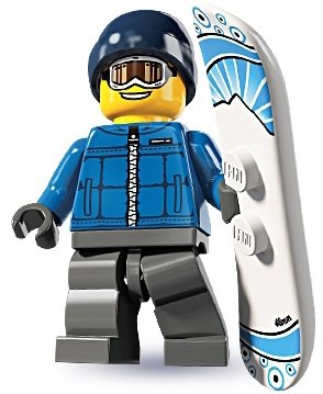 Snowboarder Guy figure by Lego, produced by Lego. Front view.