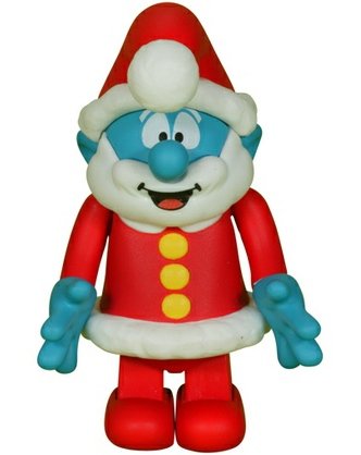 Santa Smurf  figure by Peyo, produced by Medicom Toy. Front view.