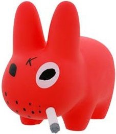 Smorkin Labbit 10 RED figure by Frank Kozik, produced by Kidrobot. Front view.