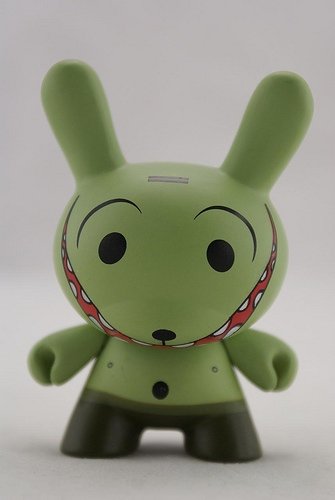 Grinning Green figure by Dalek, produced by Kidrobot. Front view.