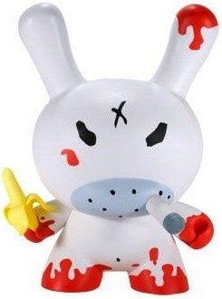Redrum Dunny 20 figure by Frank Kozik, produced by Kidrobot. Front view.
