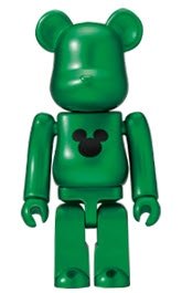 Green Metallic Be@rbrick figure by Disney, produced by Medicom Toy. Front view.