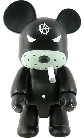 Anarchy Black Bear Smorkin figure by Frank Kozik, produced by Toy2R. Front view.