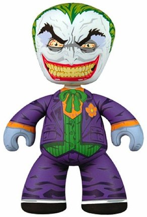 Joker figure by Dc Comics, produced by Mezco Toyz. Front view.