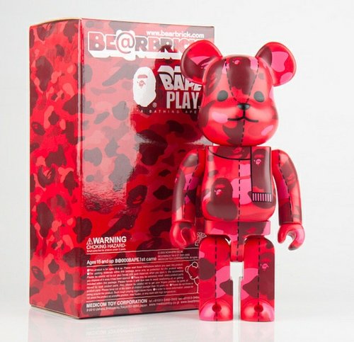 BAPEPLAY Bearbrick 400% Red figure by Bape, produced by Medicom