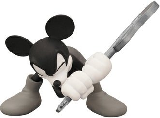 Mono Mickey Mouse - Guitar Ver.  UDF-65 figure by Disney X Roen, produced by Medicom Toy. Front view.