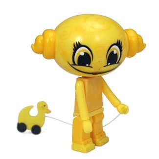 Yellow Egg Head figure by Sket One, produced by Kidrobot. Front view.