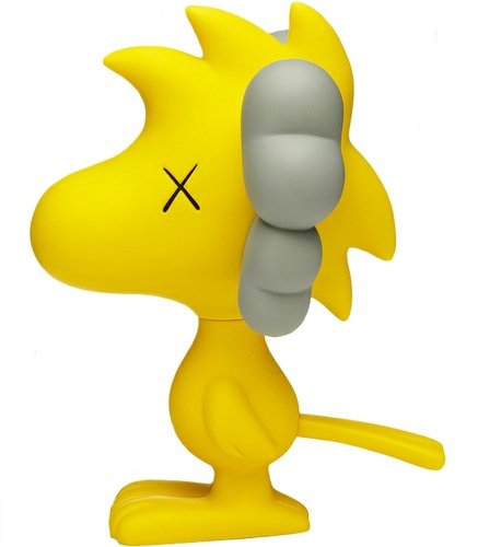 Woodstock KAWS  figure by Kaws, produced by Original Fake. Front view.