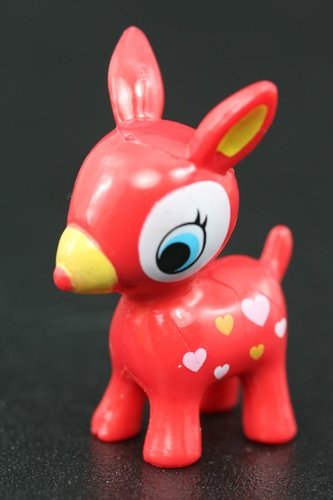 Red Puchi Babie Deer figure, produced by Prime Nakamura. Front view.