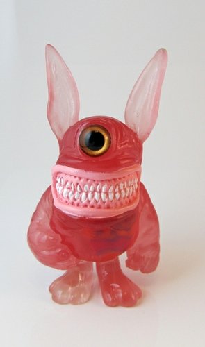 Clear Red Meatster Bunny  figure by Motorbot, produced by Deadbear Studios. Front view.